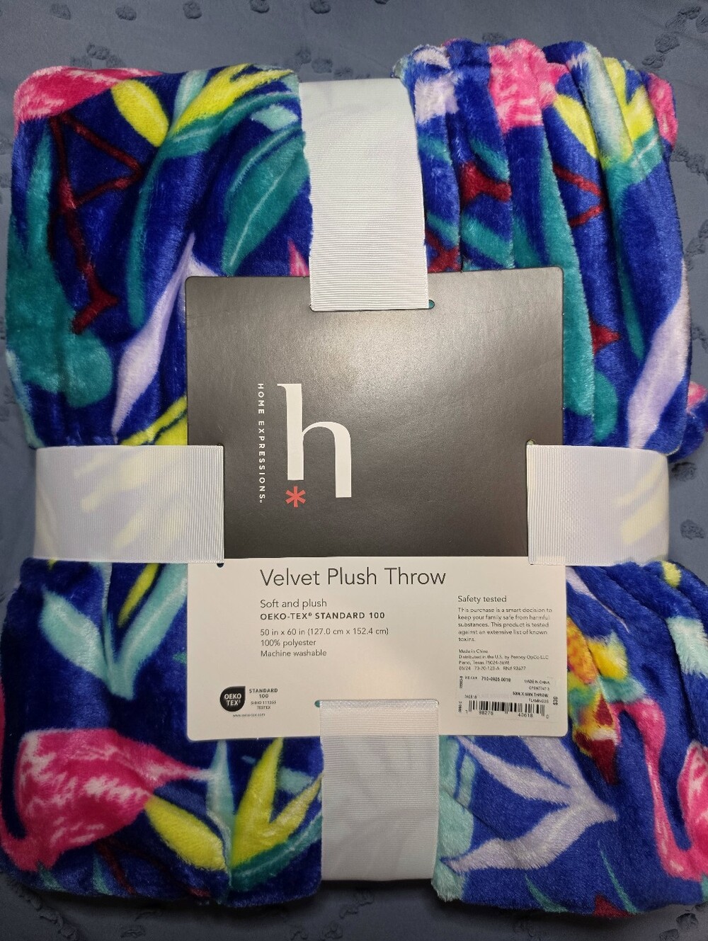 Home Expressions Velvet Plush Throw Blanket Flamingo Tropical 50x60 NWT